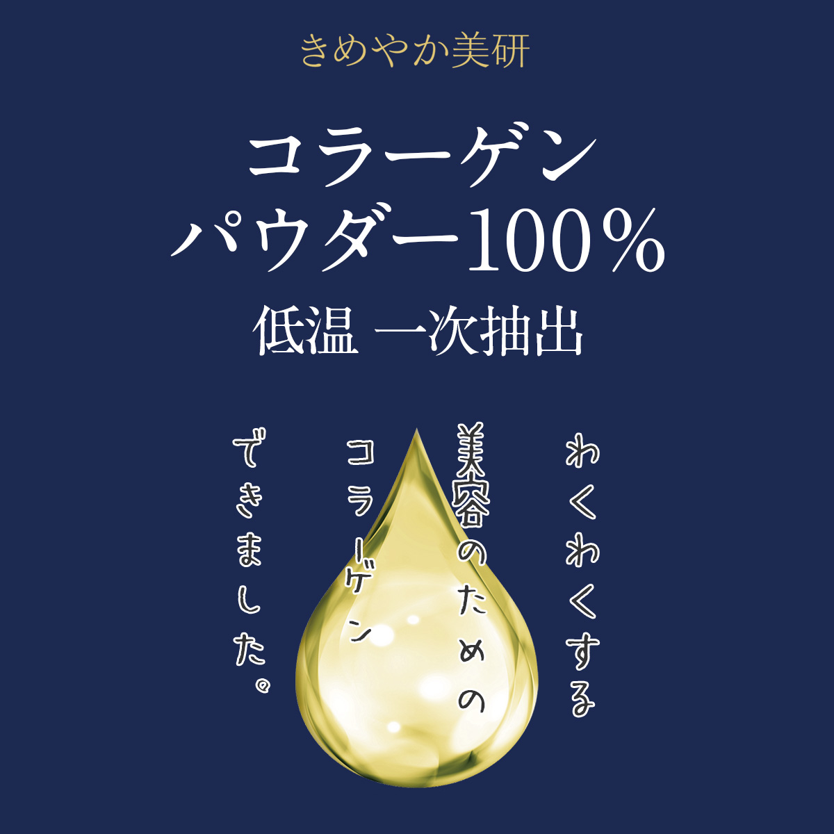 コラーゲンパウダー100％きめやか美研低温一次抽出わくわくする美容のためのコラーゲンできました。ドイツ製造