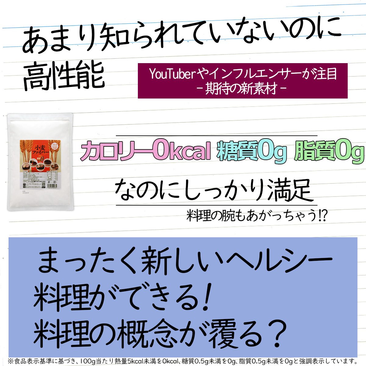 あまり知られていないのに高性能YouTuberやインフルエンサーが注目- 期待の新素材 - カロリー0kcal 糖質0ｇ 脂質0ｇなのにしっかり満足まったく新しいヘルシー料理ができる!料理の概念が覆る？